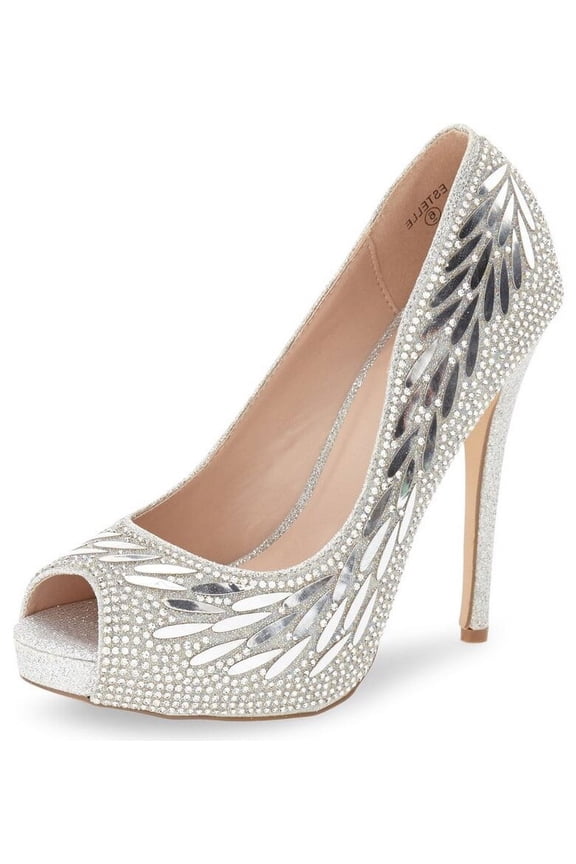 Estelle Peep Toe Pump Prom Wedding Rhinestone Formal Dress Pumps (8.5)