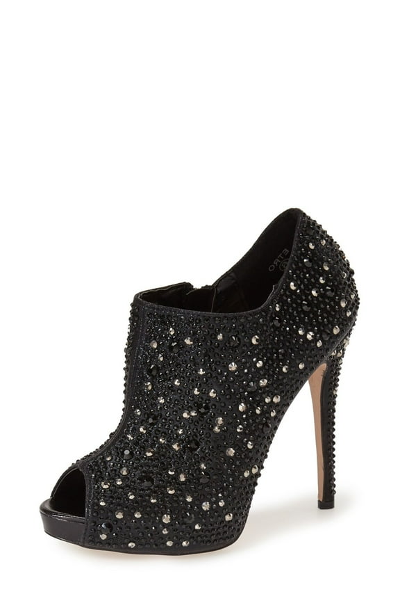 Etra Peep Toe Bootie Black Rhinestone Peep Toe Stiletto Pumps (Black, 5.5)