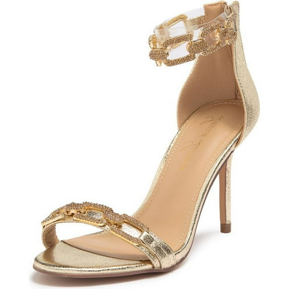 Lauren Lorraine Farla Rhinestones Open Toe Chain Ankle Strap Formal Prom Sandals (Gold, 7.5)