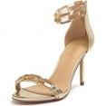 thumbnail image 1 of Lauren Lorraine Farla Rhinestones Open Toe Chain Ankle Strap Formal Prom Sandals (Gold, 8), 1 of 5