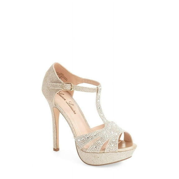 Lauren Lorraine Gale Dress Stiletto Rhinestone Peep Toe Nude Sparkle Pump