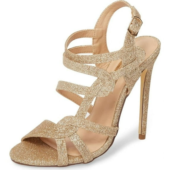 Lauren Lorraine Gidget Strappy Glitter Sandal High Formal Open Toe Prom Pumps (Gold Strappy Glitter, 10)