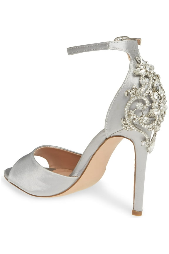 Halsey Crystal Embellished Ankle Buckle Heeled Formal Sandals (Silver, 8.5)