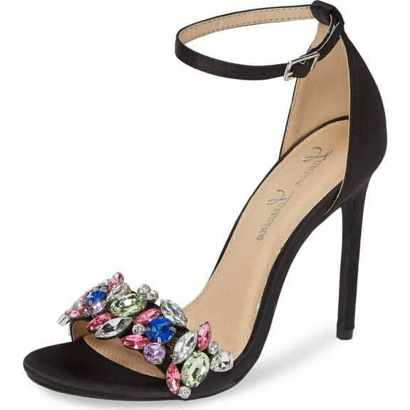 Lauren Lorraine Irma Black Satin Crystal Rhinestone High Heel Open Toe Sandals (Black Multi, 9.5)