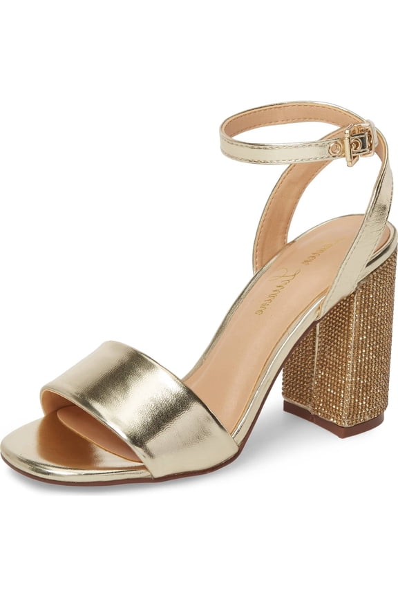 Julia Sandal Block Heel Crystal Ankle Strap Dress Prom Pumps