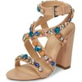thumbnail image 1 of Lauren Lorraine Larissa Nude Big Embellished Jeweled Strappy High Heel Sandals (Nude, 10), 1 of 5