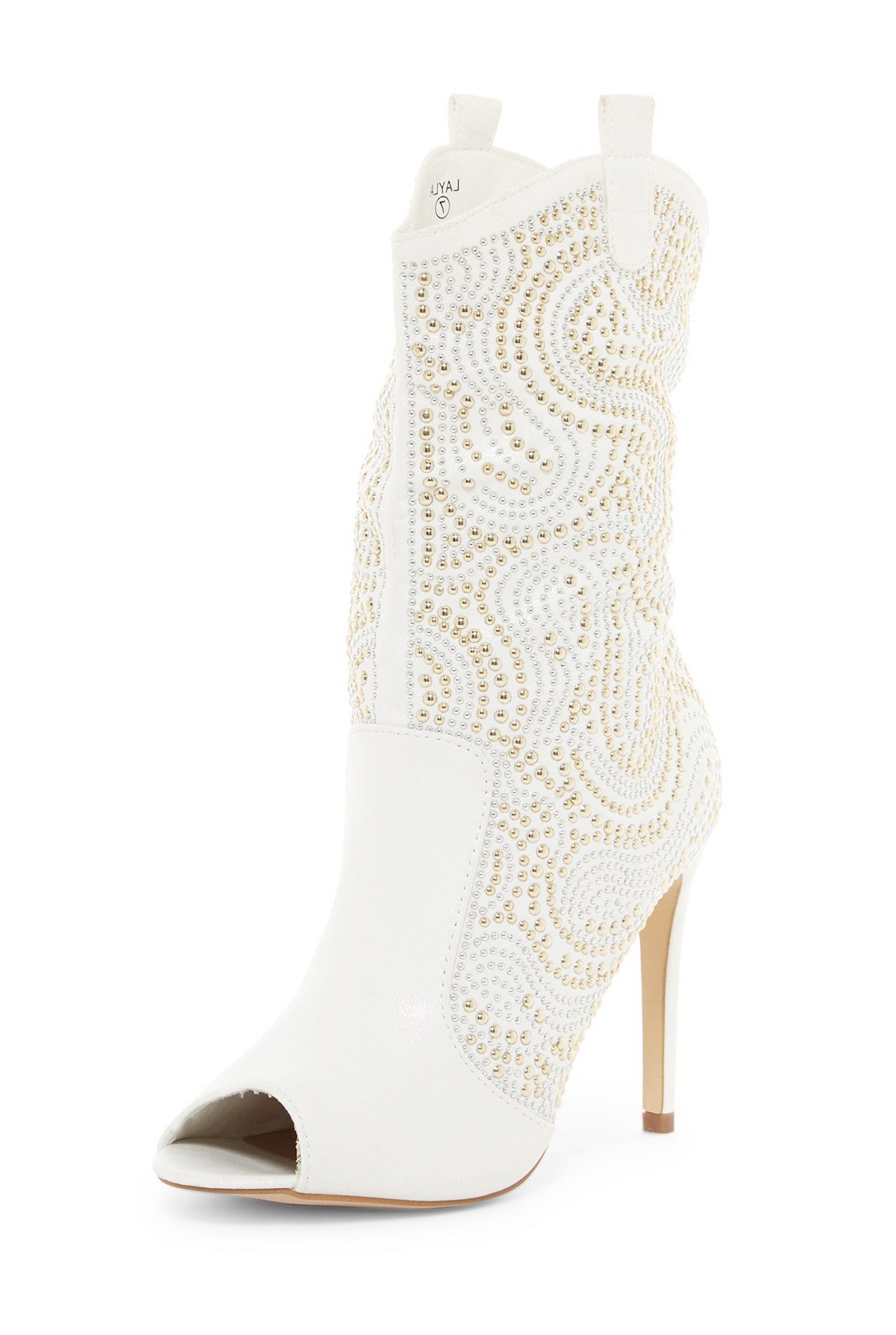 Lauren Lorraine Layla Suede Rhinestone Peep Toe Cowboy Prom Stiletto Dress Boot White 6 Walmart