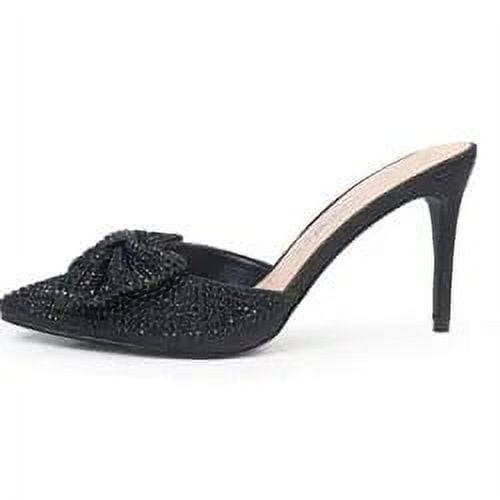 Lauren Lorraine Lolly Rhinestone Bow Slip-On Mule Formal Pump Prom Dress Sandals (Black, 7.5)