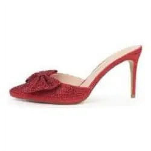 Lauren Lorraine Lolly Rhinestone Bow Slip-On Mule Formal Pump Prom Dress Sandals (Red, 8.5)