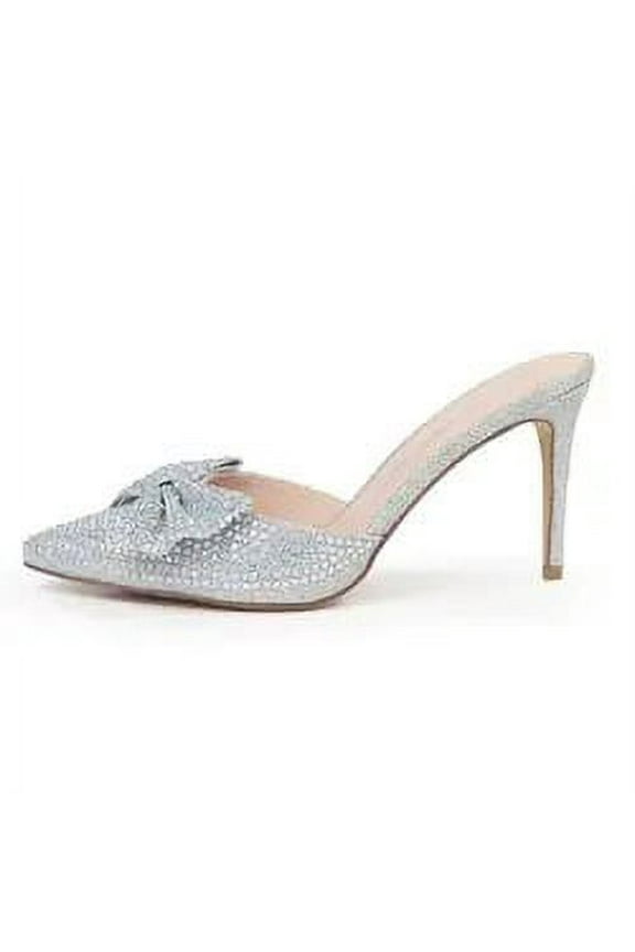 Lolly Rhinestone Bow Slip-On Mule Formal Pump Prom Dress Sandals (Silver, 7.5)
