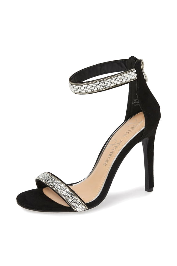 Nesha Rhinestone Two Piece Ankle Strap Prom Stiletto Sandals (Black, 6)