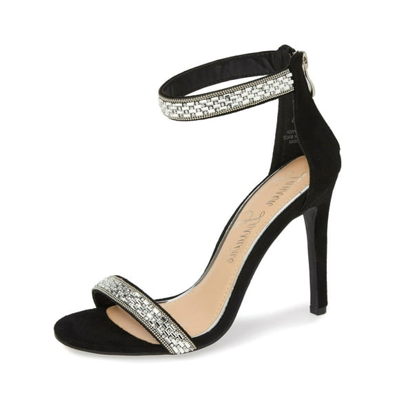 Lauren Lorraine Nesha Rhinestone Two Piece Ankle Strap Prom Stiletto Sandals (Black, 9)