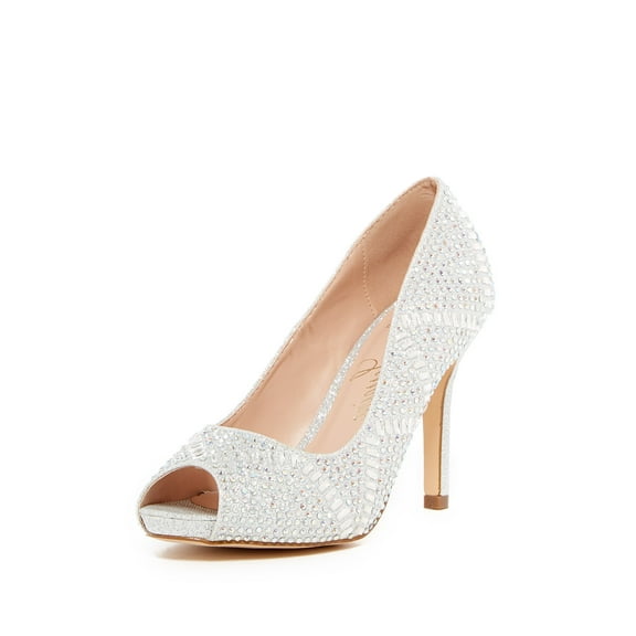 Lauren Lorraine Paula-4 Rhinestone Embroidered Open Toe Formal Sparkle Prom Pump (Silver, 5)