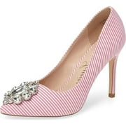 LAUREN LORRAINE Rita Rhinestone Embroidered Broche Pointed Toe Stripe Dress Pump (Pink, 5.5)