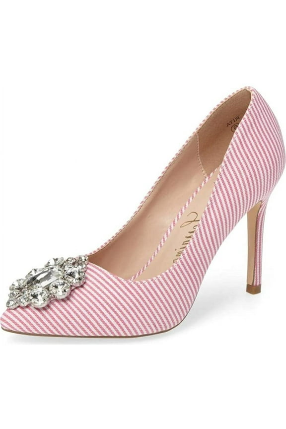 Rita Rhinestone Embroidered Broche Pointed Toe Stripe Dress Pump (Pink, 5.5)