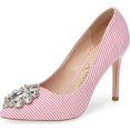 thumbnail image 1 of Lauren Lorraine Rita Rhinestone Embroidered Broche Pointed Toe Stripe Dress Pump (Pink, 8), 1 of 1