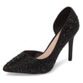 thumbnail image 1 of Lauren Lorraine Ruby Black Rhinestone Embellished Half Dorsay Pointy Dress Pumps (Black, 5.5), 1 of 6