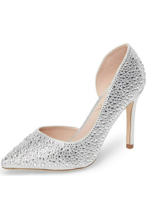 Ruby Silver Shimmer Rhinestone Embellished Half Pointed Pumps (Silver Shimmer, 6.5)