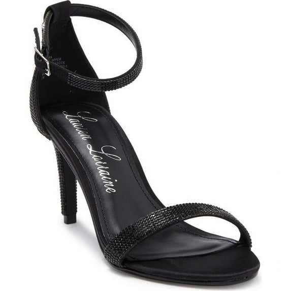 Lauren Lorraine Sondra Black Embellished Straps Ankle Strap Stiletto Heel Sandal (7, Black)
