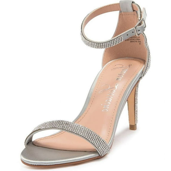 Lauren Lorraine Sondra Silver Embellished Strap Ankle Strap Stiletto Heel Sandal (Silver, 8.5)