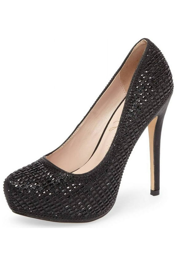 Vanna High Platform Pump Rhinestone High Heel Prom Shoes Formal (Black Shimmer, 5.5)