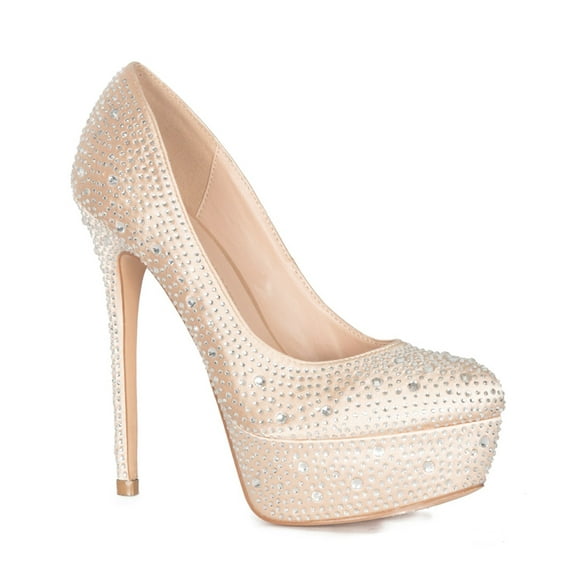 Lauren Lorraine Victoria Nude Sparkly Crystal Ebellished Platform Heeled Pumps (8.5, Nude)