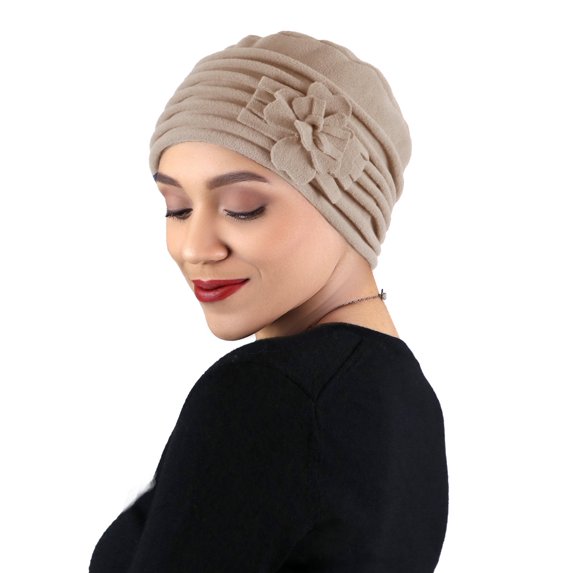 Lauren Luxury Fleece Beanie Women's Hat Cancer Headwear Chemo Cap Ladies Winter (Beige)