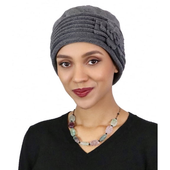 Lauren Luxury Fleece Beanie Women's Hat Cancer Headwear Chemo Cap Ladies Winter  (Grey)