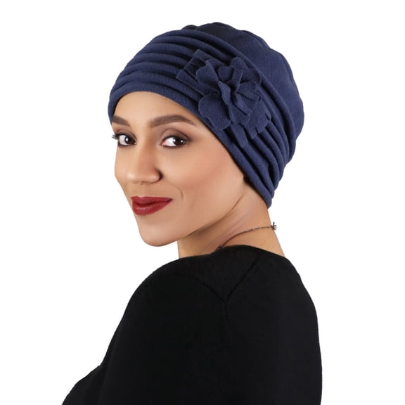Lauren Luxury Fleece Beanie Women's Hat Cancer Headwear Chemo Cap Ladies Winter  (Navy)