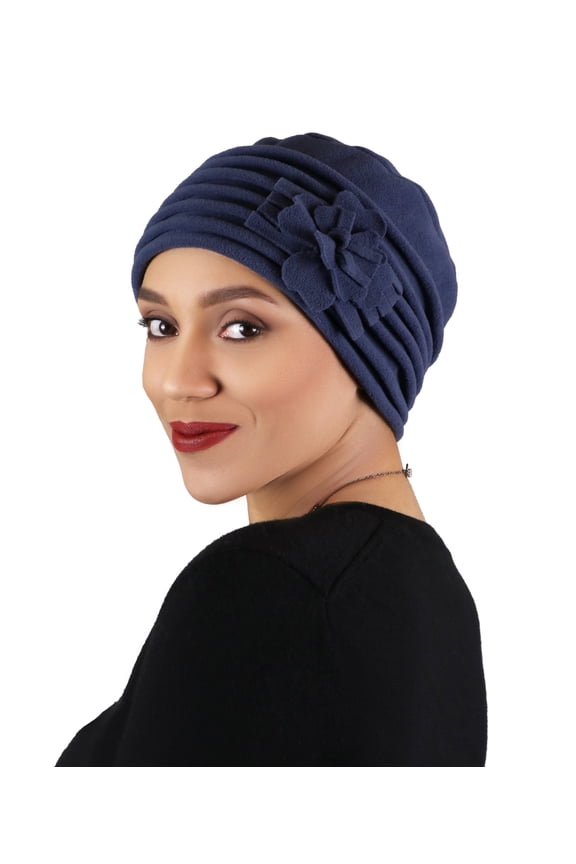 Lauren Luxury Fleece Beanie Women's Hat Cancer Headwear Chemo Cap Ladies Winter  (Navy)