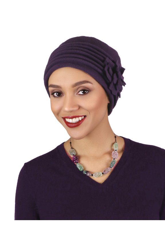 Lauren Luxury Fleece Beanie Women's Hat Cancer Headwear Chemo Cap Ladies Winter (Plum)
