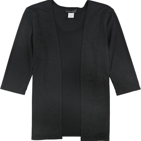 Lauren M. Petites Womens Mixed Media Pullover Blouse, Black, Petite, PS