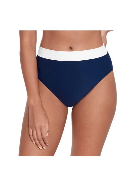 Lauren Ralph Banded High Waist Bikini Bottom Blue White 12