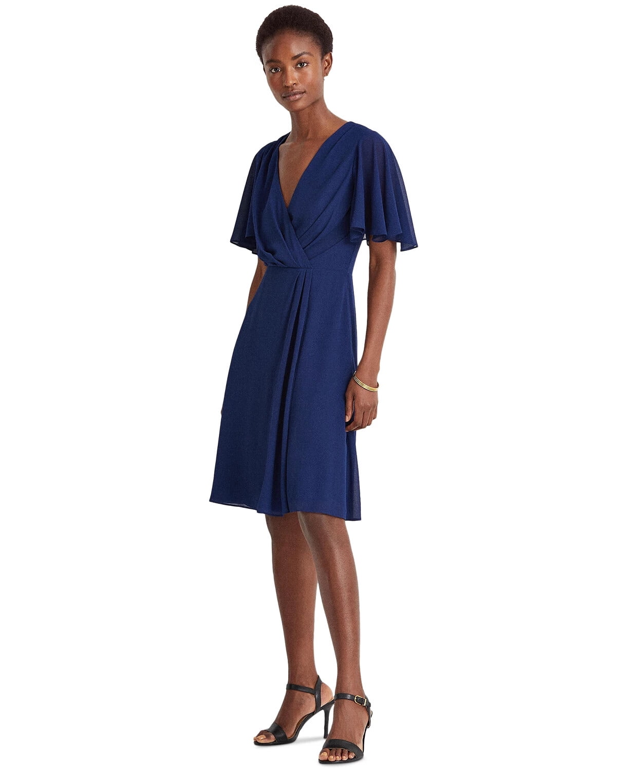 ralph lauren party dress Lauren Ralph Lauren Crepe Chiffon Illusion Round Neck Cocktail Dress