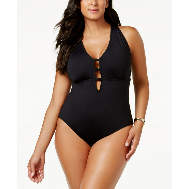 Lauren Ralph Lauren BLACK Plus Size Plunging Shaping One-Piece Swimsuit, US  16W