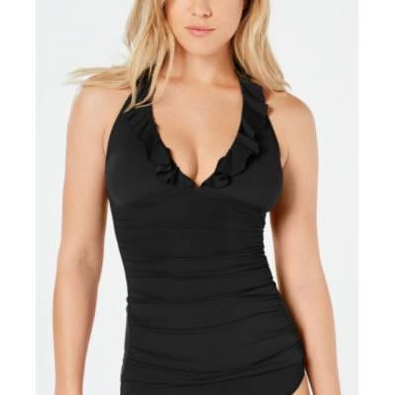 Lauren Ralph Lauren BLACK Slimming Fit Ruffled Halter Tankini Swim
