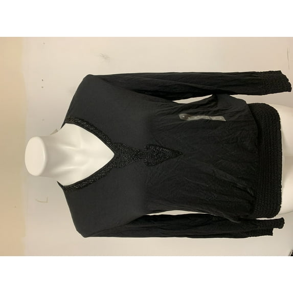 Lauren Ralph Lauren BLACK Women's Embroidered L/S Top, US Small