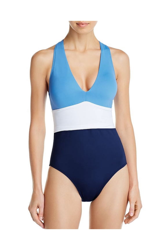 BLUE Color-Block Twist Back Halter One-Piece Swimsuit, US 10
