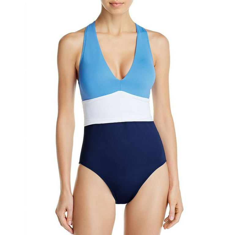 Lauren Ralph Lauren BLUE Color-Block Twist Back Halter One-Piece Swimsuit,  US 12