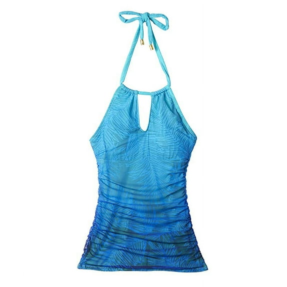 Lauren Ralph Lauren BLUE Ombre Palm High Neck Halterkini Swim Top, US 6
