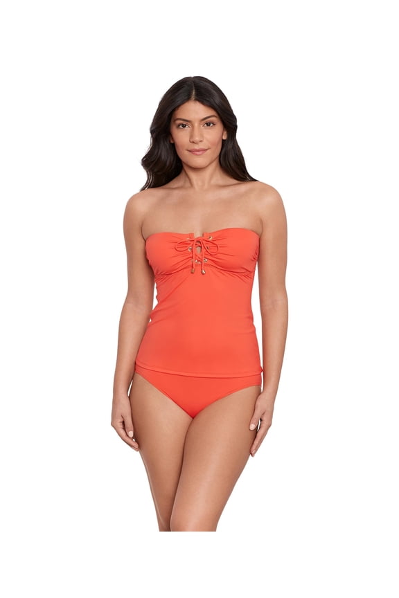 Women's Lace-Up Tubini Swim Top Swimsuit (12, Sunset)