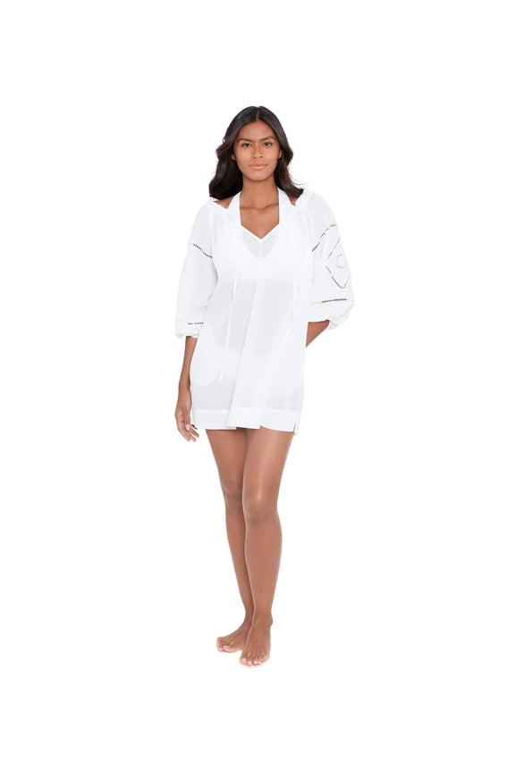Beach Club Solids Embroidered Dress White LG (US 12-14)