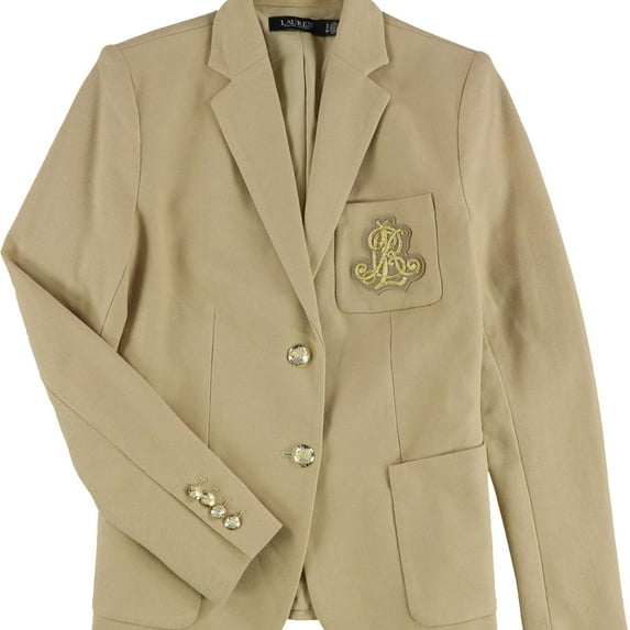 Ralph Lauren Womens Bullion Jacquard Monogram Two Button Blazer Jacket, Beige, Medium