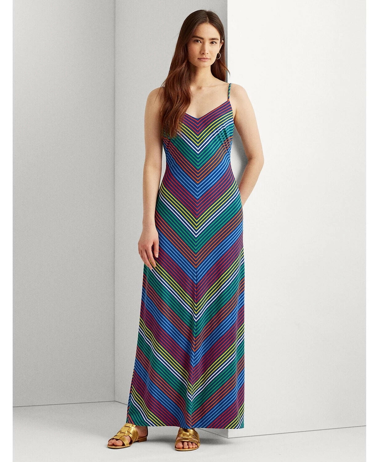Lauren Ralph Lauren Chevron Jersey Maxidress Womens Size 2 Multi Msrp