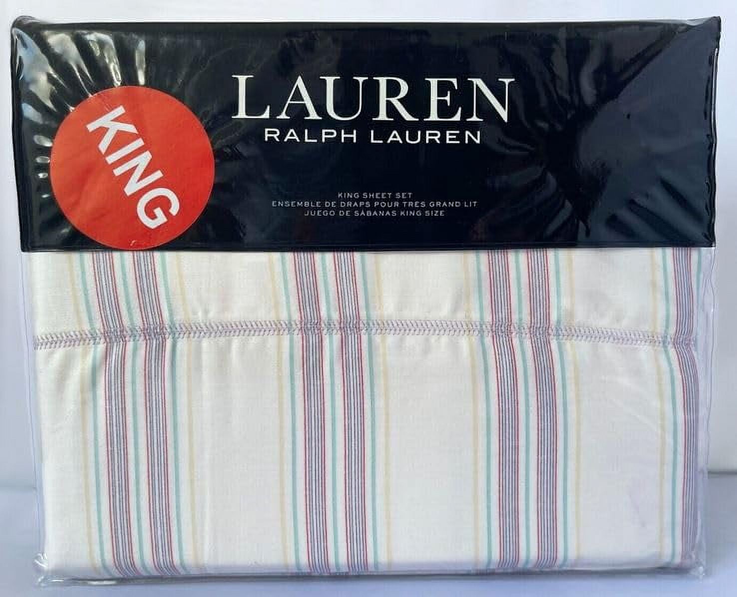 Lauren Ralph Lauren Claudia Stripe 4 pc King Sheet Set Multi Pink Stripe on Cream Walmart
