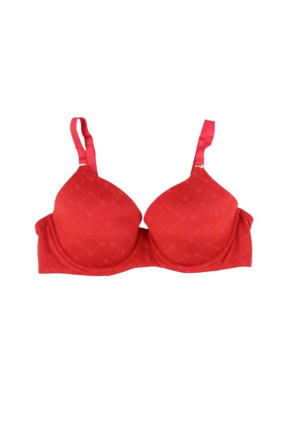 Lauren Ralph Lauren Womens Bra Logo Pattern Comfort Convertible Ruby Red 38C New