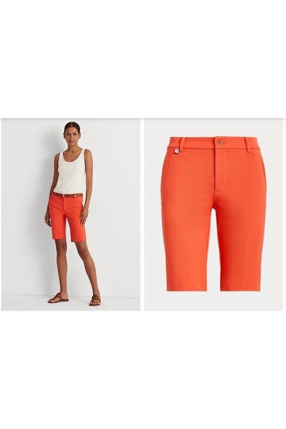 Cotton Twill Bermuda Shorts Orange Size 8P MSRP $80