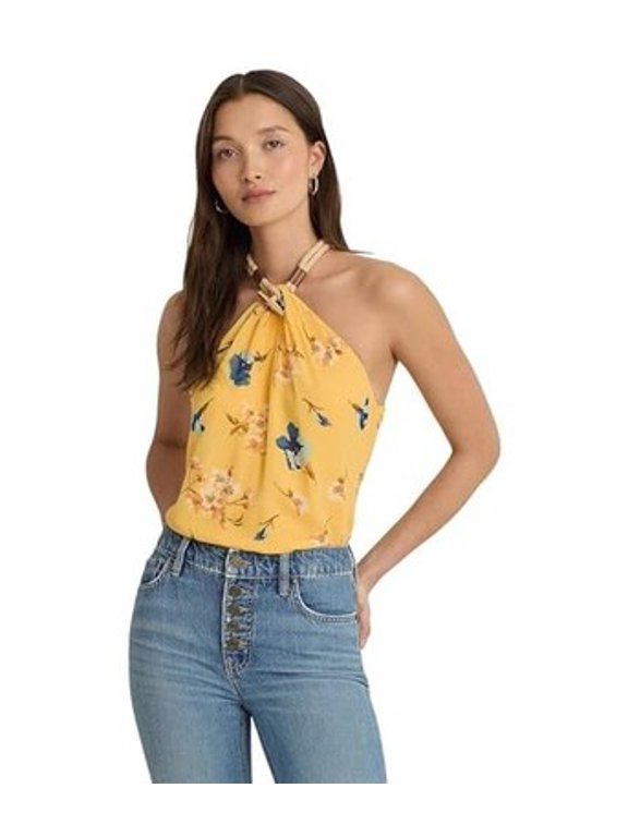 Halter Neck Top Women's XL Yellow Sleeveless Pullover