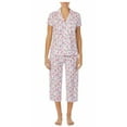 thumbnail image 1 of Lauren Ralph Lauren Floral Notch Capri Knit Pajama Set Top Large Bottom Small, 1 of 2