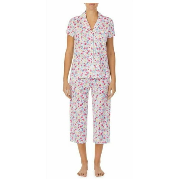 Lauren Ralph Lauren Floral Notch Capri Knit Pajama Set Top Large Bottom Small